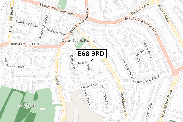 B68 9RD map - large scale - OS Open Zoomstack (Ordnance Survey)