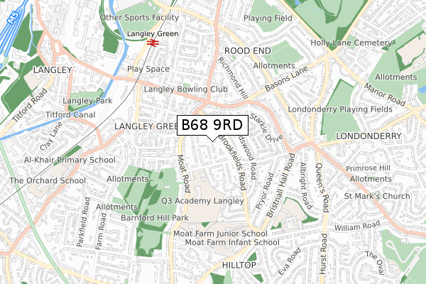 B68 9RD map - small scale - OS Open Zoomstack (Ordnance Survey)