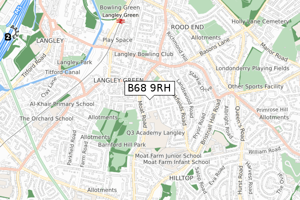 B68 9RH map - small scale - OS Open Zoomstack (Ordnance Survey)