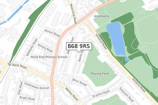 B68 9RS map - large scale - OS Open Zoomstack (Ordnance Survey)