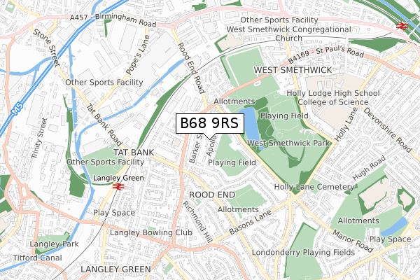 B68 9RS map - small scale - OS Open Zoomstack (Ordnance Survey)