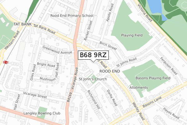 B68 9RZ map - large scale - OS Open Zoomstack (Ordnance Survey)