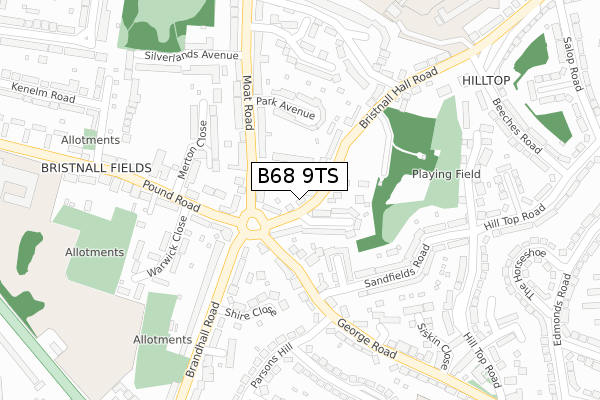 B68 9TS map - large scale - OS Open Zoomstack (Ordnance Survey)