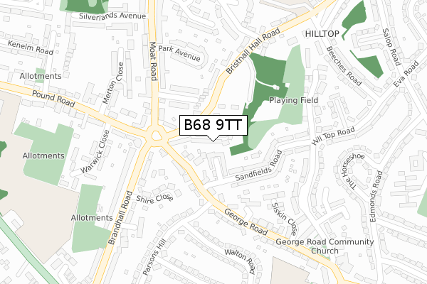 B68 9TT map - large scale - OS Open Zoomstack (Ordnance Survey)
