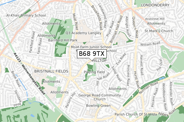 B68 9TX map - small scale - OS Open Zoomstack (Ordnance Survey)
