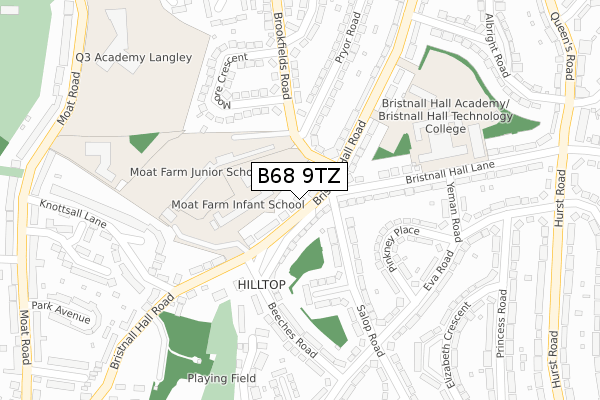 B68 9TZ map - large scale - OS Open Zoomstack (Ordnance Survey)