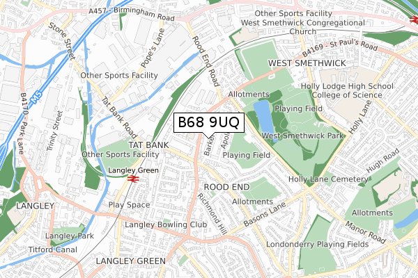 B68 9UQ map - small scale - OS Open Zoomstack (Ordnance Survey)