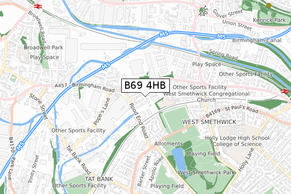 B69 4HB map - small scale - OS Open Zoomstack (Ordnance Survey)