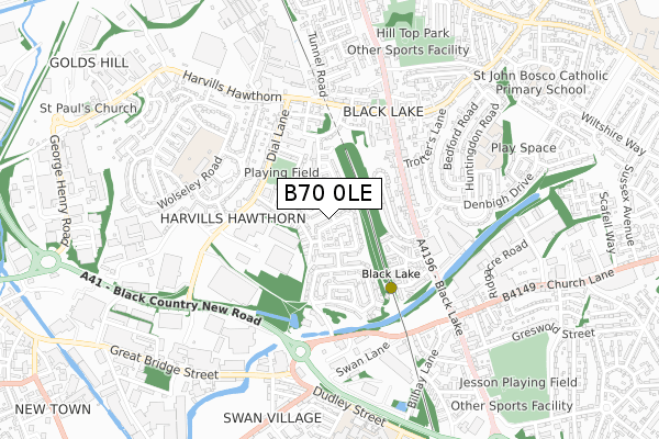 B70 0LE map - small scale - OS Open Zoomstack (Ordnance Survey)