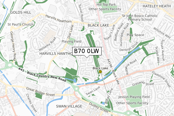 B70 0LW map - small scale - OS Open Zoomstack (Ordnance Survey)