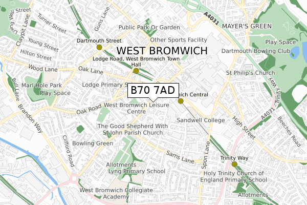 B70 7AD map - small scale - OS Open Zoomstack (Ordnance Survey)