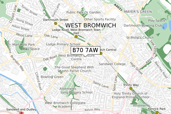 B70 7AW map - small scale - OS Open Zoomstack (Ordnance Survey)