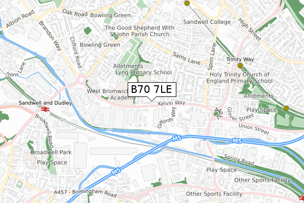 B70 7LE map - small scale - OS Open Zoomstack (Ordnance Survey)