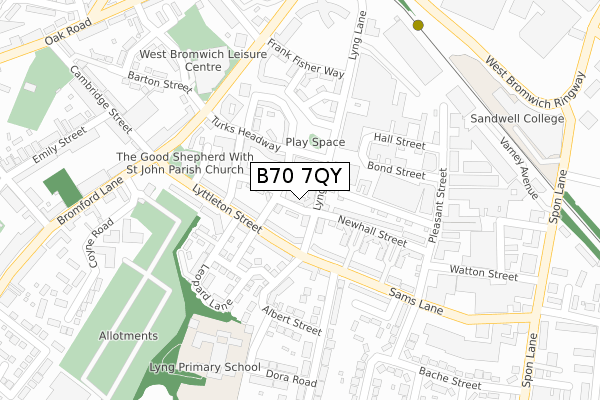 B70 7QY map - large scale - OS Open Zoomstack (Ordnance Survey)