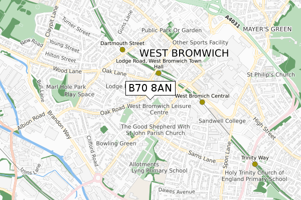 B70 8AN map - small scale - OS Open Zoomstack (Ordnance Survey)