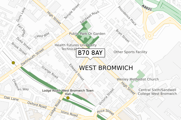 B70 8AY map - large scale - OS Open Zoomstack (Ordnance Survey)
