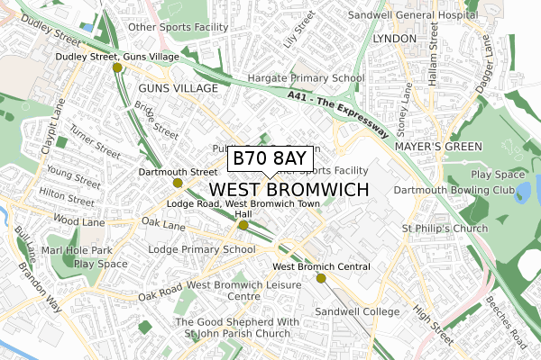 B70 8AY map - small scale - OS Open Zoomstack (Ordnance Survey)