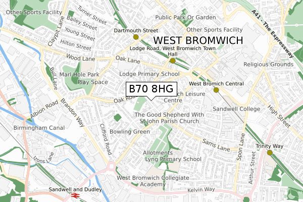 B70 8HG map - small scale - OS Open Zoomstack (Ordnance Survey)