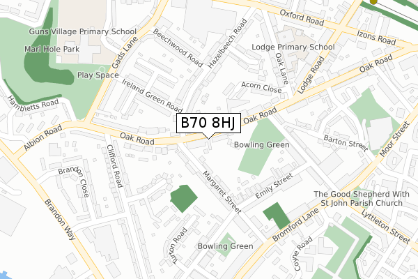 B70 8HJ map - large scale - OS Open Zoomstack (Ordnance Survey)