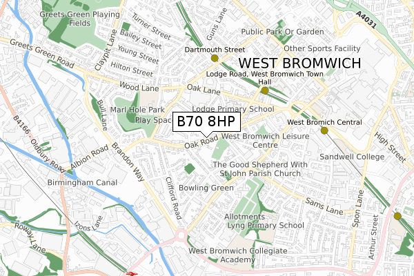 B70 8HP map - small scale - OS Open Zoomstack (Ordnance Survey)