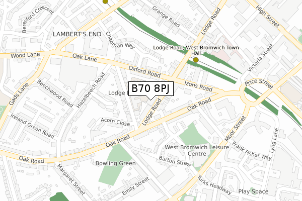 B70 8PJ map - large scale - OS Open Zoomstack (Ordnance Survey)