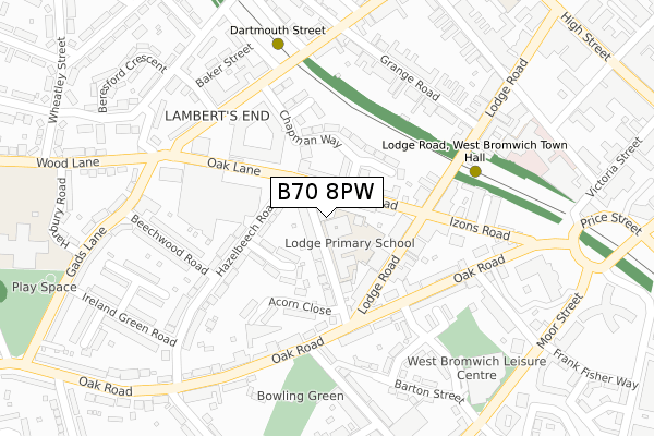 B70 8PW map - large scale - OS Open Zoomstack (Ordnance Survey)