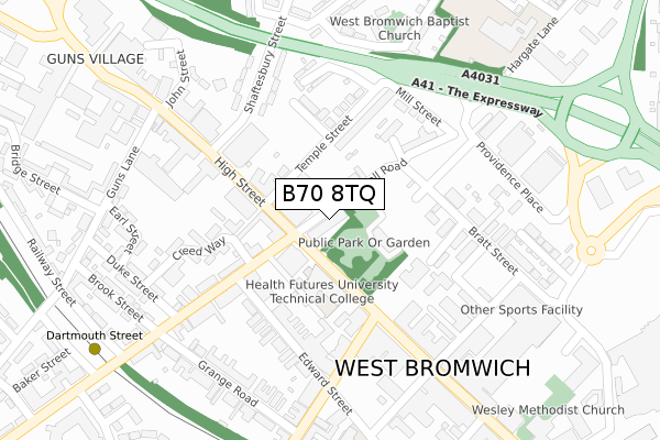 B70 8TQ map - large scale - OS Open Zoomstack (Ordnance Survey)