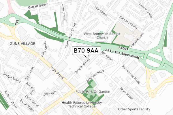 B70 9AA map - large scale - OS Open Zoomstack (Ordnance Survey)