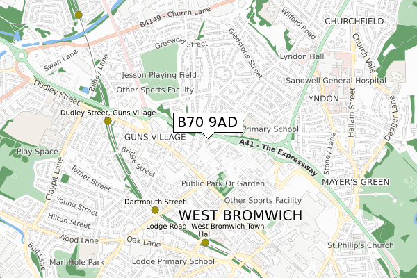 B70 9AD map - small scale - OS Open Zoomstack (Ordnance Survey)