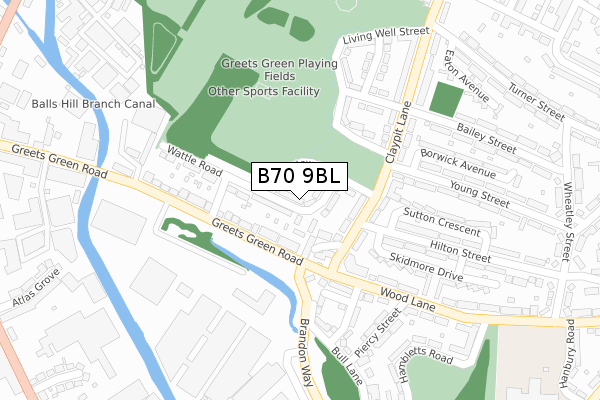 B70 9BL map - large scale - OS Open Zoomstack (Ordnance Survey)