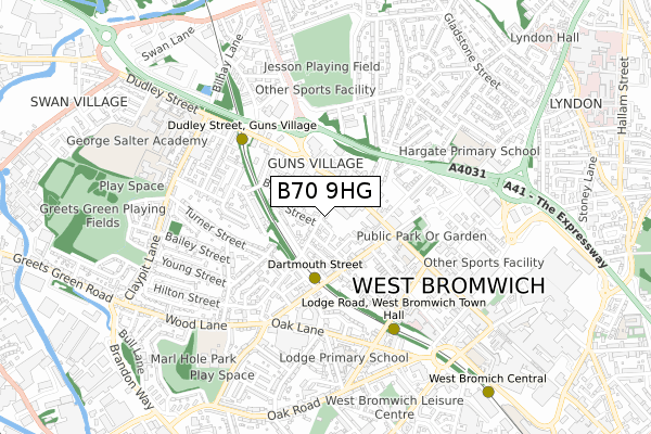 B70 9HG map - small scale - OS Open Zoomstack (Ordnance Survey)