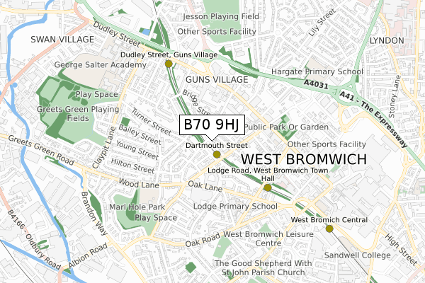 B70 9HJ map - small scale - OS Open Zoomstack (Ordnance Survey)