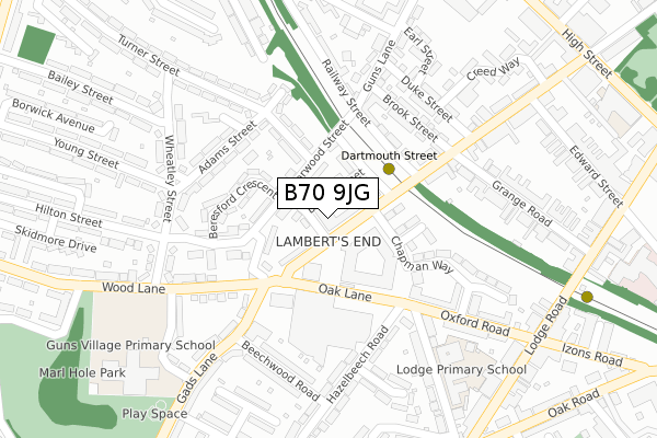 B70 9JG map - large scale - OS Open Zoomstack (Ordnance Survey)