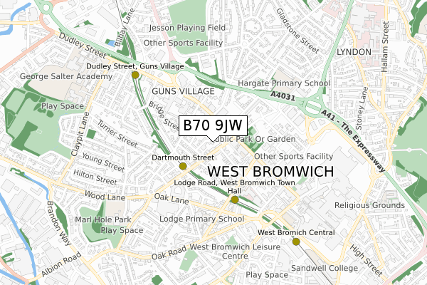 B70 9JW map - small scale - OS Open Zoomstack (Ordnance Survey)