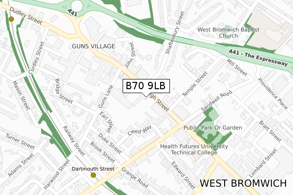 B70 9LB map - large scale - OS Open Zoomstack (Ordnance Survey)