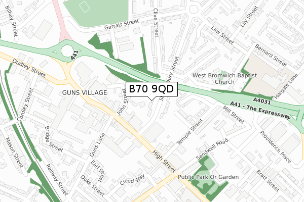 B70 9QD map - large scale - OS Open Zoomstack (Ordnance Survey)