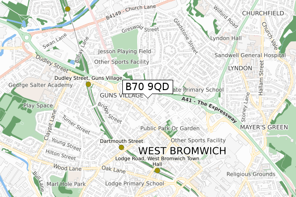 B70 9QD map - small scale - OS Open Zoomstack (Ordnance Survey)