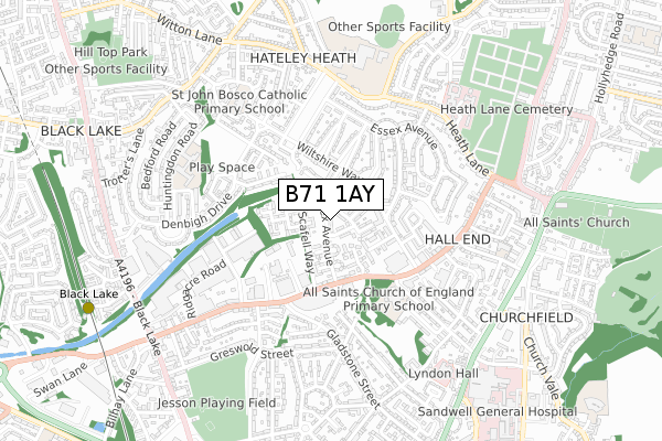 B71 1AY map - small scale - OS Open Zoomstack (Ordnance Survey)