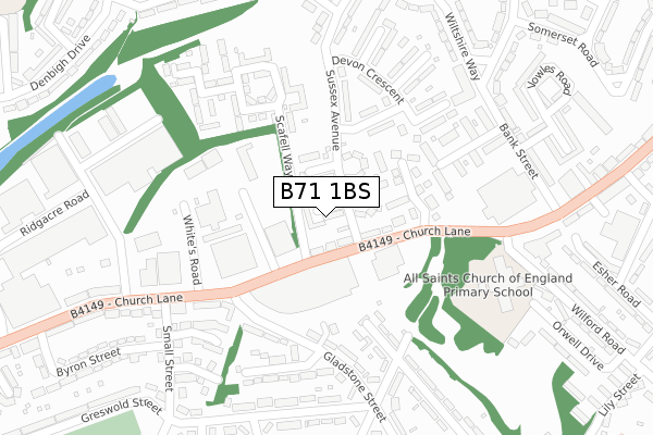 B71 1BS map - large scale - OS Open Zoomstack (Ordnance Survey)