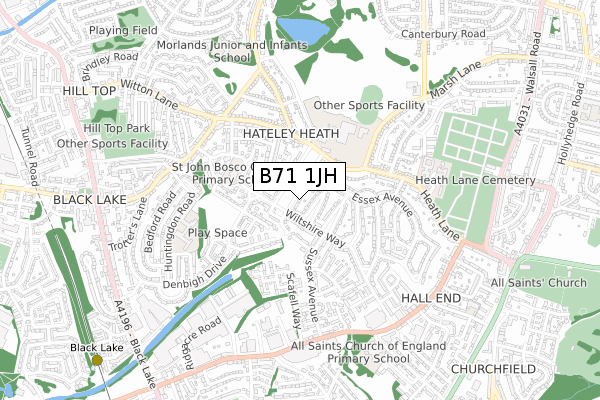 B71 1JH map - small scale - OS Open Zoomstack (Ordnance Survey)