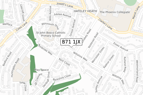 B71 1JX map - large scale - OS Open Zoomstack (Ordnance Survey)