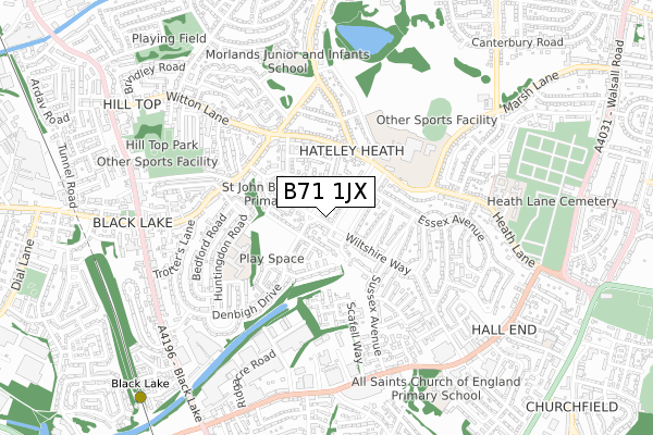B71 1JX map - small scale - OS Open Zoomstack (Ordnance Survey)