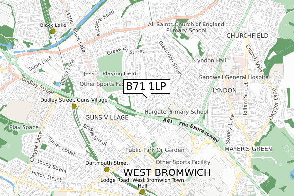 B71 1LP map - small scale - OS Open Zoomstack (Ordnance Survey)