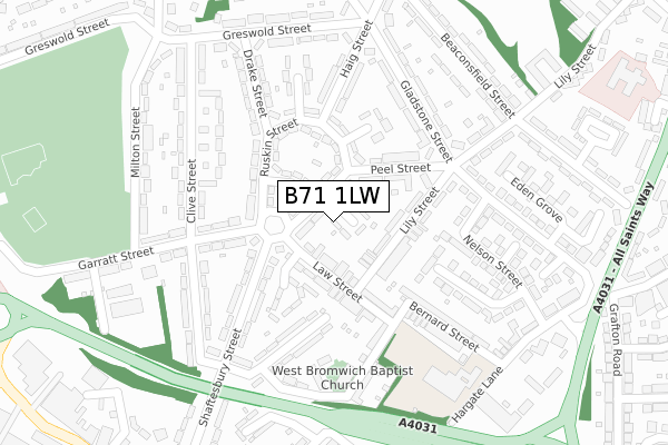 B71 1LW map - large scale - OS Open Zoomstack (Ordnance Survey)