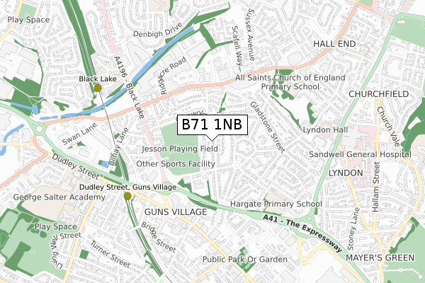 B71 1NB map - small scale - OS Open Zoomstack (Ordnance Survey)