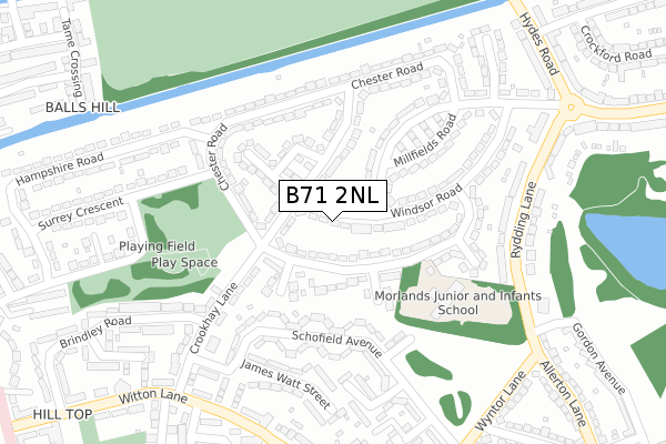 B71 2NL map - large scale - OS Open Zoomstack (Ordnance Survey)