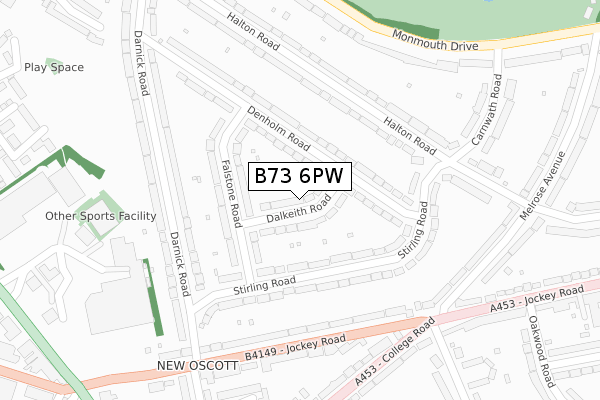 B73 6PW map - large scale - OS Open Zoomstack (Ordnance Survey)