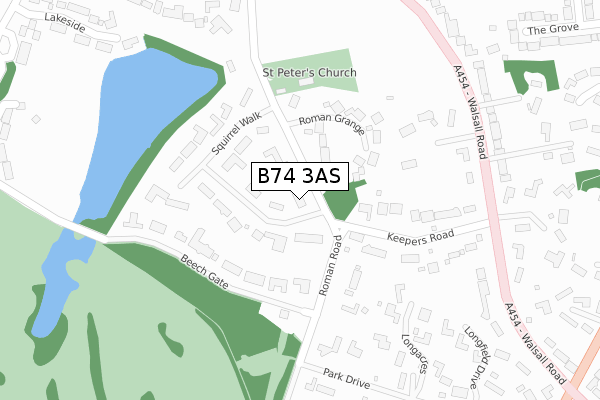 B74 3AS map - large scale - OS Open Zoomstack (Ordnance Survey)