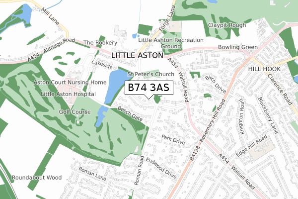 B74 3AS map - small scale - OS Open Zoomstack (Ordnance Survey)