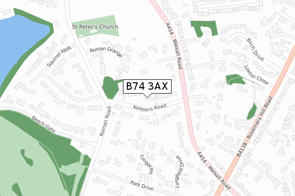 B74 3AX map - large scale - OS Open Zoomstack (Ordnance Survey)